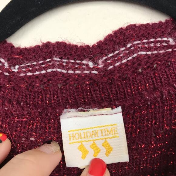 Holiday Time Vtg Valentines Day Rose Sweater Size Medium Heart Scallop - Picture 4 of 7